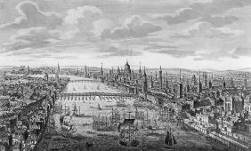 A General View of the City of London next to the River Thames, c.1780 (engraving) (b/w photo)