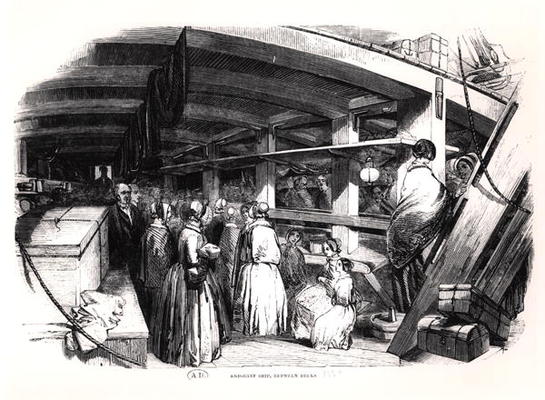 Emigrant ship, between decks, 1850 (engraving) (b/w photo) from English School, (19th century)