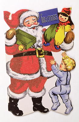 Father Christmas, Victorian Christmas card (colour litho) from English School, (19th century)