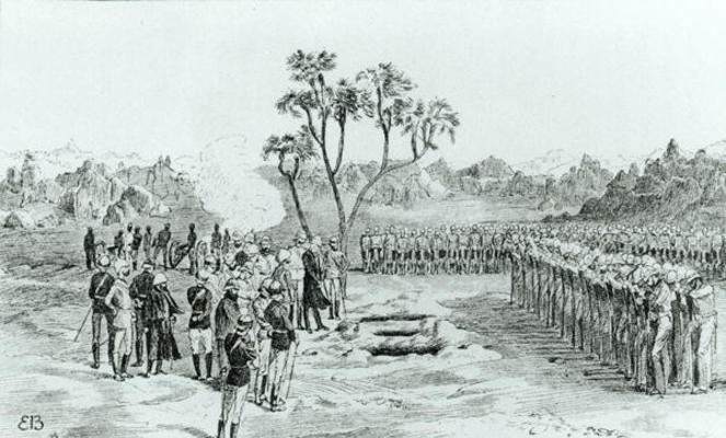 The Burial of General Earle and Colonels Eyre and Coveney at Kirbekan, from 'The Campaign of the Cat from English School, (19th century)