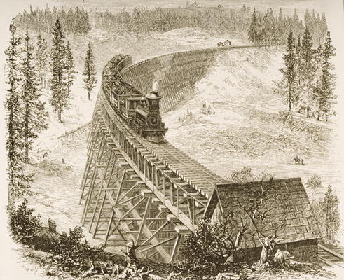 Trestle Bridge on the Pacific Railway, Sierra Nevada, c.1870, from 'American Pictures', published by from English School, (19th century)