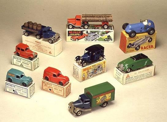 Collection of Minic cars, made by Lines Brothers, London, 1936-40 (tin) from English School, (20th century)