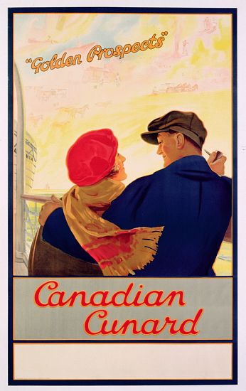 Poster advertising 'Cunard' routes to Canada from English School, (20th century)