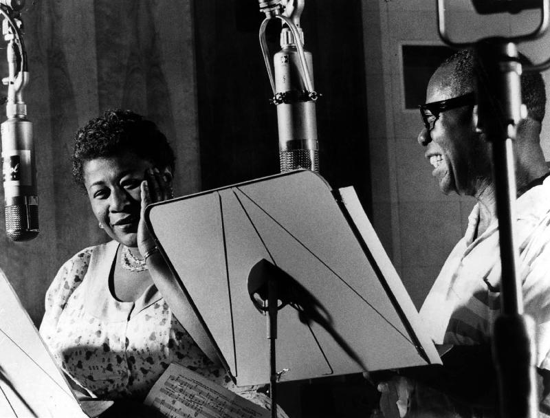 Ella Fitzgerald American jazz Singer with Louis Armstrong jazz trumpet player and Singer during a re from English Photographer, (20th century)