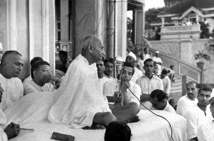 Mahatma Mohandas Karamchand Gandhi Indian politician and nationalist leader, here during a speech in from English Photographer, (20th century)
