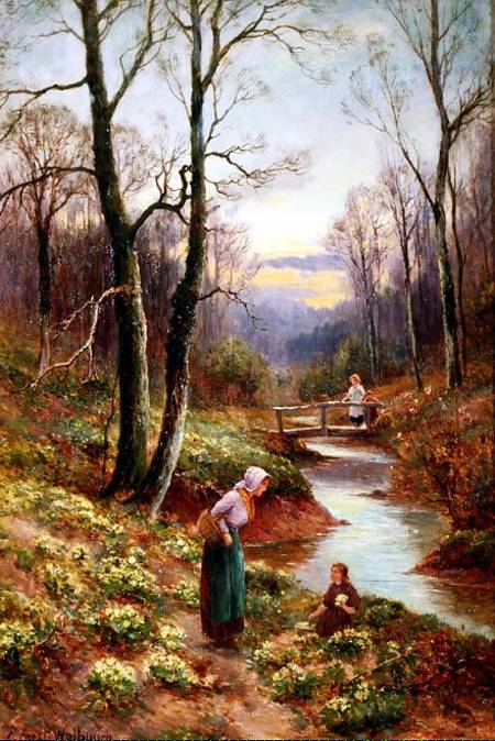 Picking primroses by the stream from Ernest Walbourn