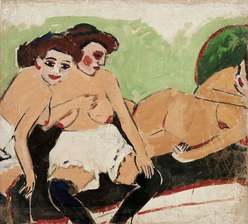 Three nudes on a black sofa from Ernst Ludwig Kirchner