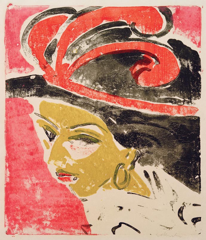 Cocotte head with plumed hat. from Ernst Ludwig Kirchner