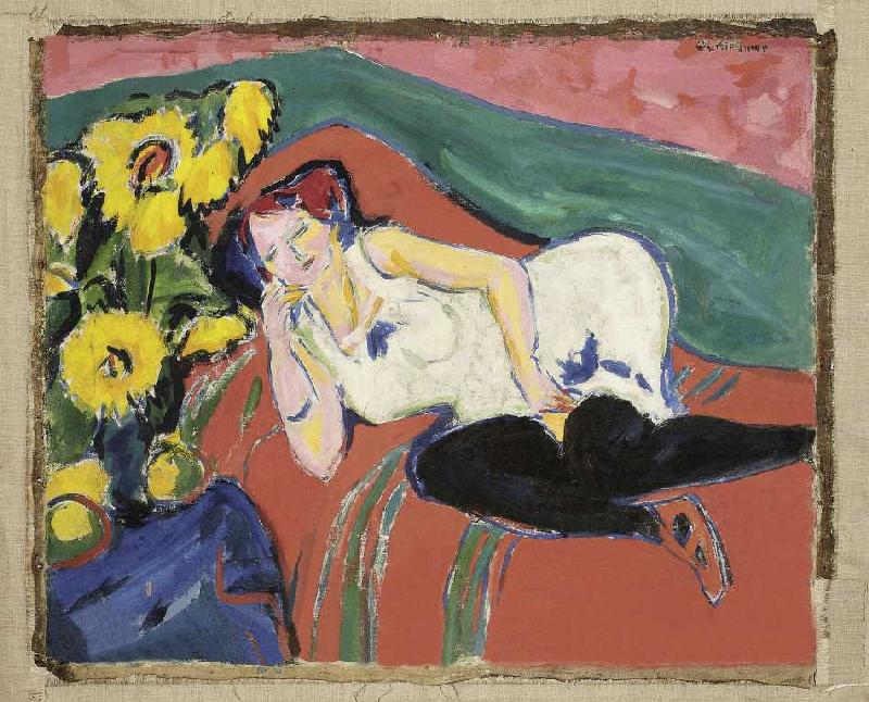 Woman lying in a white shirt from Ernst Ludwig Kirchner