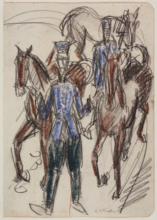 Zwei reitende Artilleristen mit drei Pferden from Ernst Ludwig Kirchner