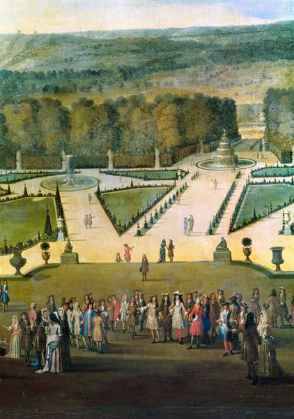 Promenade of Louis XIV by the Parterre du Nord, detail of Louis and his entourage