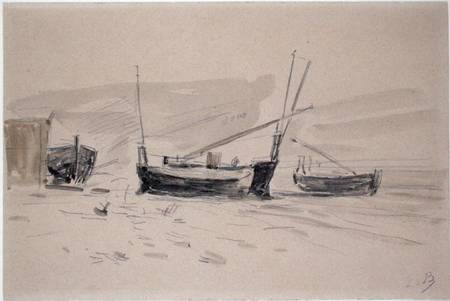 Small Beached Boats (w/c & graphite on paper) from Eugène Boudin