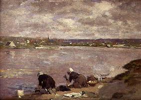 Laundry grooves on the bank of the river Touques from Eugène Boudin