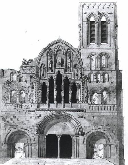 The Facade of La Madeleine de Vezelay (pen & ink and w/c on paper) from Eugene Emmanuel Viollet-le-Duc