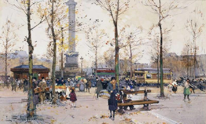 Place de la Bastille, Paris. from Eugène Galien-Laloue