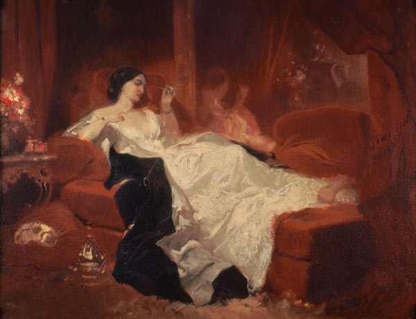Woman on a red sofa from Eugène Louis Lami