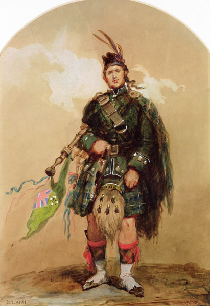A Piper of the 79th Highlanders at Chobham Camp in 1853 from Eugene-Louis Lami
