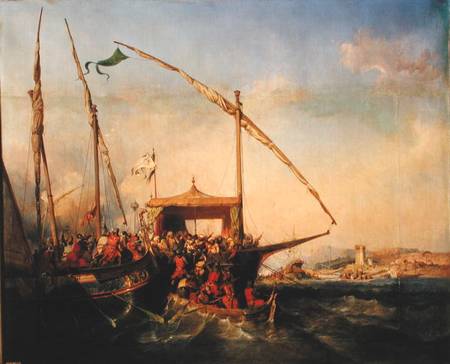 Naval Battle of Imbre in 1346 from Eugene Modeste Edmond Lepoittevin