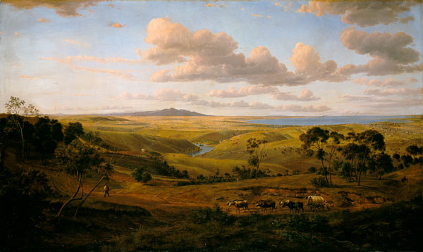 Countryside at Geelong (Australia) with ox carts from Eugene von Guerard