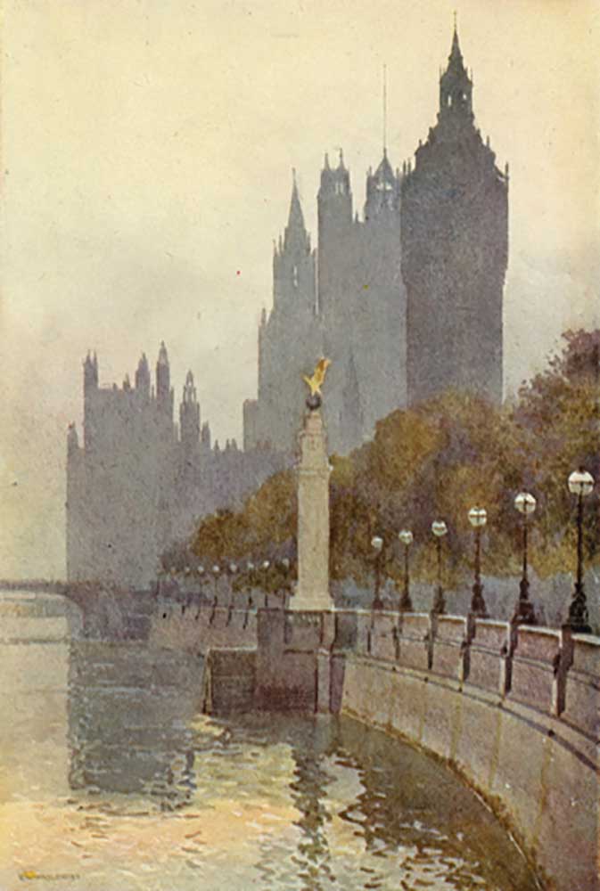 Houses of Parliament from the Embankment from E.W. Haslehust