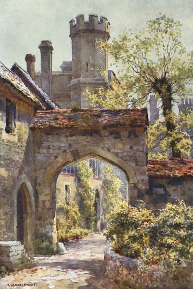 Winchester College: The Outer Gateway from "Arcadia" from E.W. Haslehust