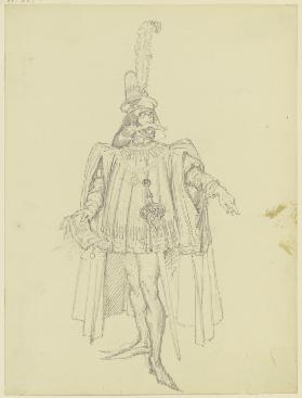 Kostümfigur, ein Pergament haltend