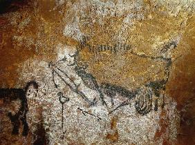 Höhle von Lascaux 17000 v. Chr. Verwundeter Bison (Länge 110 cm), ausgestreckter Mensch und Stange m
