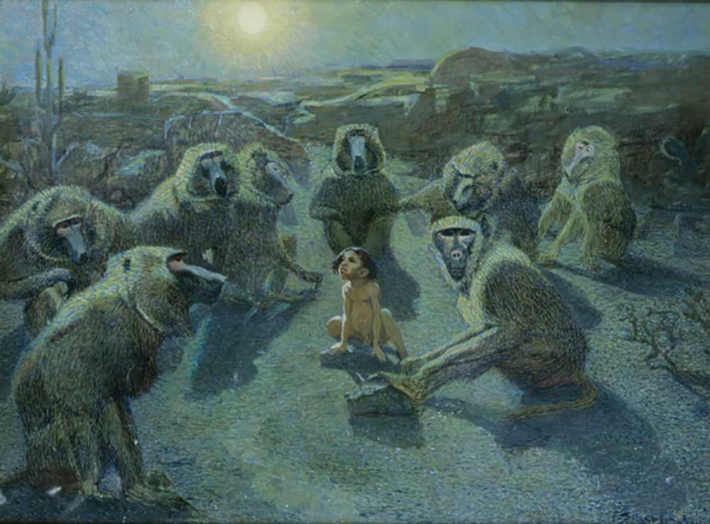 Mowgli Captured by Monkeys (oil & ink on canvas) from Ferdinand Schebek