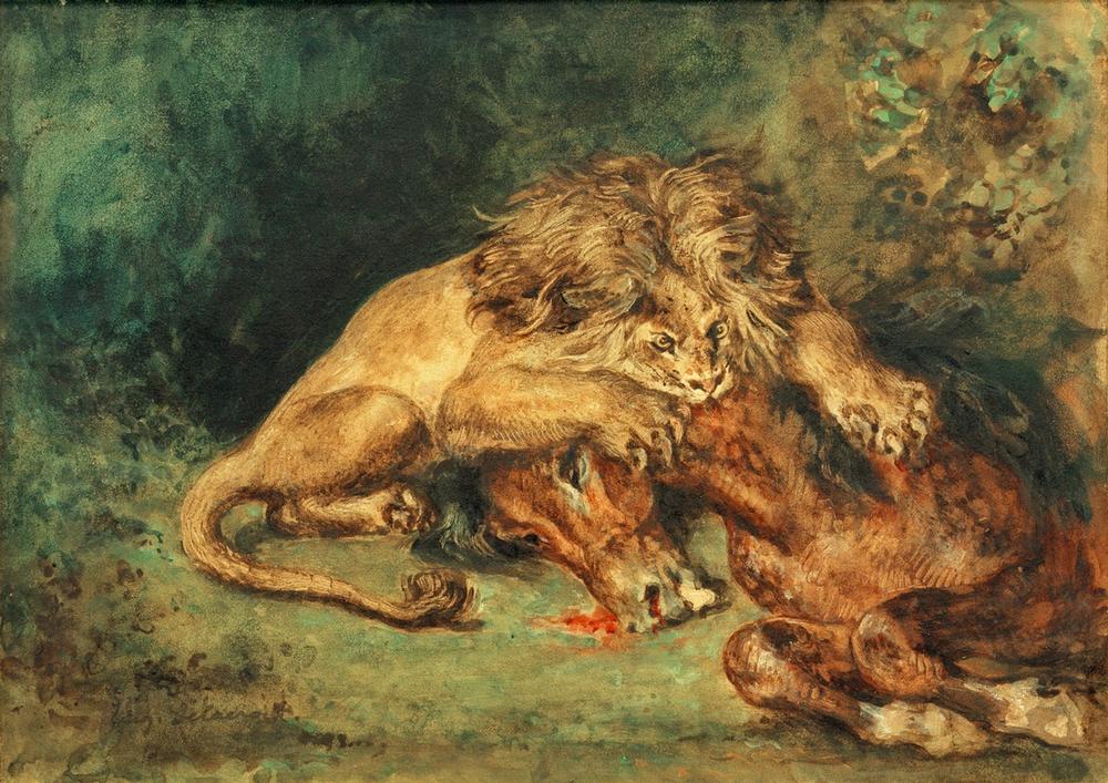 Löwe, ein Pferd reißend from Ferdinand Victor Eugène Delacroix