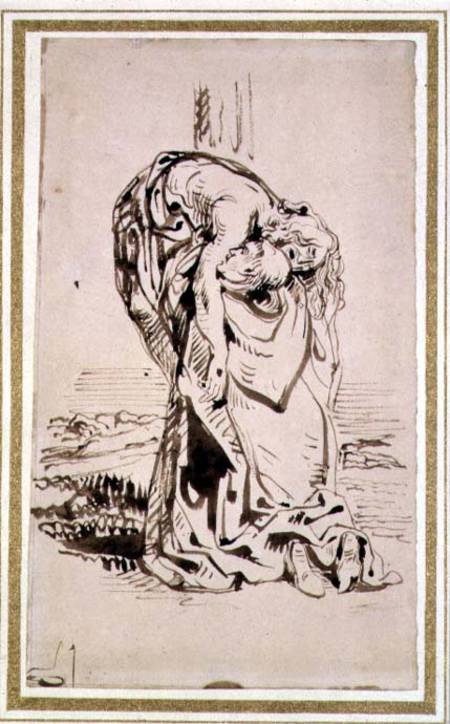 A Monk Bearing Christ (pen & ink on paper) from Ferdinand Victor Eugène Delacroix