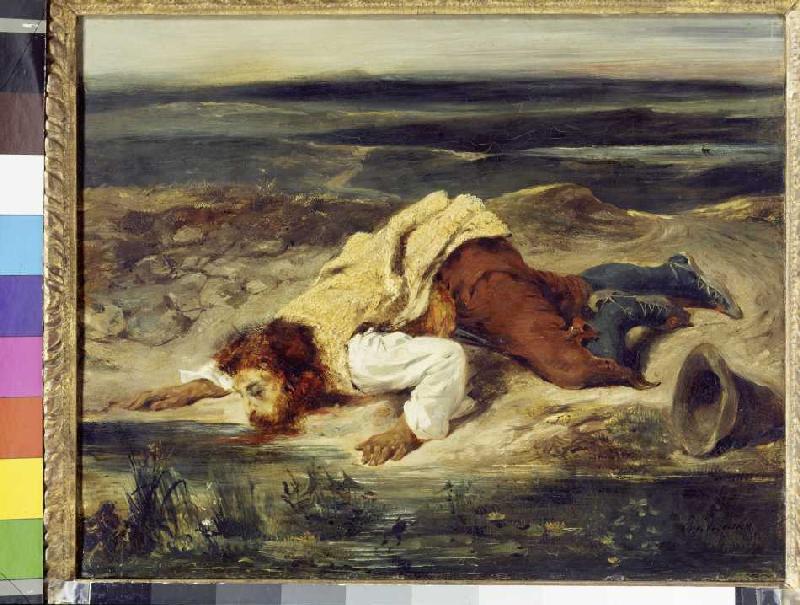 Roman shepherd, drinking at a source. from Ferdinand Victor Eugène Delacroix
