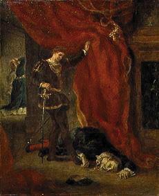 Hamlet in front of the corpse of the Polonius act (of III, scene IV.)