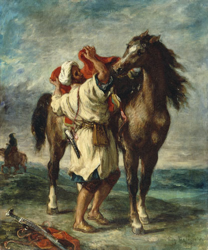 Arab saddles his horse from Ferdinand Victor Eugène Delacroix