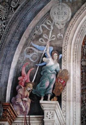 Two angels, detail from the left side of the east wall in Strozzi Chapel