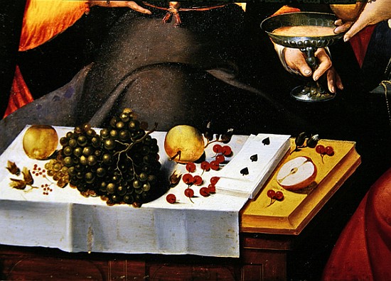 Scene Galante at the Gates of Paris, detail of fruits, playing cards and a goblet (detail of 216104) from Flemish School