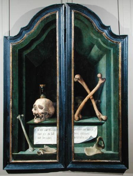 Vanitas, reverse of two panels from a triptych from Flemish School