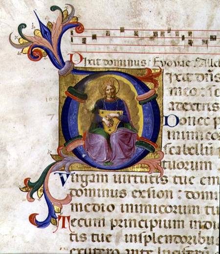 Ms 531 f.169v Historiated initial 'D' depicting King David with his lyre, from a psalter from San Ma from Fra Beato Angelico