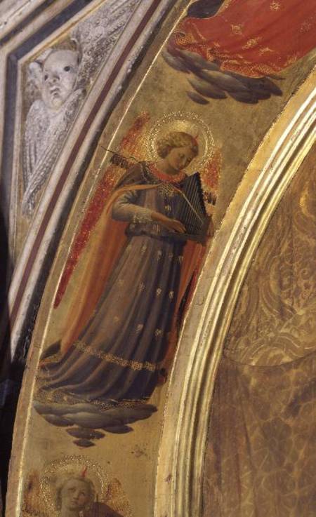 Detail from the side of the Linaivoli Triptych showing an angel holding a portative organ from Fra Beato Angelico