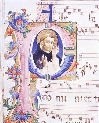 Missal 558 f.24v Historiated initial 'P' depicting a male saint from Fra Beato Angelico