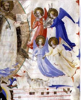 Ms 558 f.67v St. Dominic with four musical angels, from a gradual from San Marco e Cenacoli
