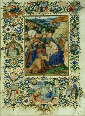 The Adoration of the Magi surrounded by medallions depicting episodes from the life of the Virgin an