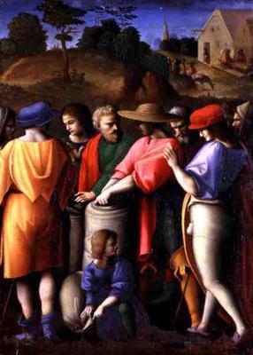 The Search for the Stolen Cup, from 'The Stories of Giuseppe Ebreo' (tempera on panel) from Francesco Ubertini Verdi Bachiacca