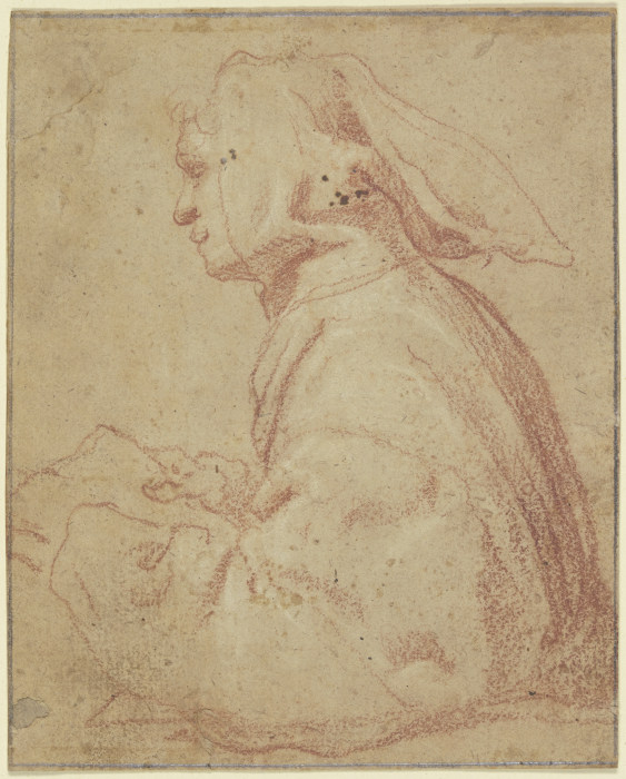 Halbfigur eines Mönches im Profil nach links, mit Kapuze und aufgeschlagenem Buche from Francesco Vanni