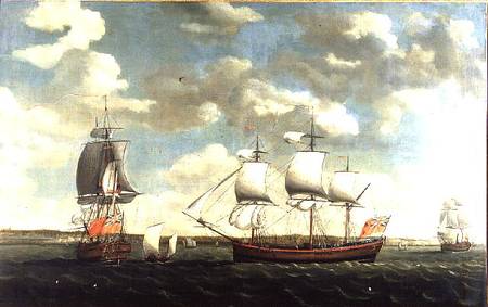 Portrait of an East Indiaman in three positions off Portsmouth from Francis Holman