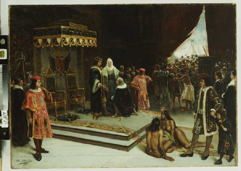 Kolumbus am spanischen Hof nach seiner Rückkehr aus Amerika from Francisco Garcia Santa Olalla