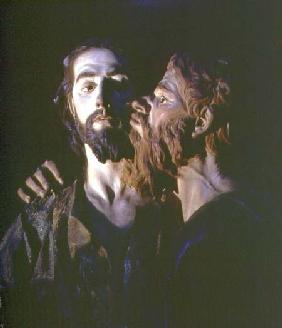 The Arrest of Christ, detail showing Judas kissing Christ
