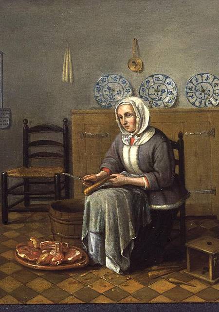 A Seated Woman preparing Food in a Kitchen from Franciscus Carree