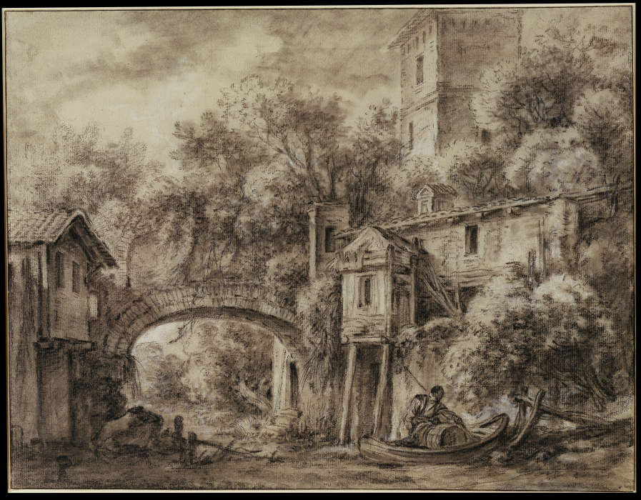 Architekturcapriccio mit der Mühle von Quiquengrogne bei Charenton from François Boucher