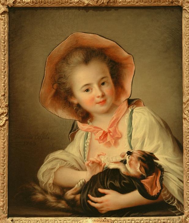 Young Girl Playing with a Cat from François-Hubert Drouais