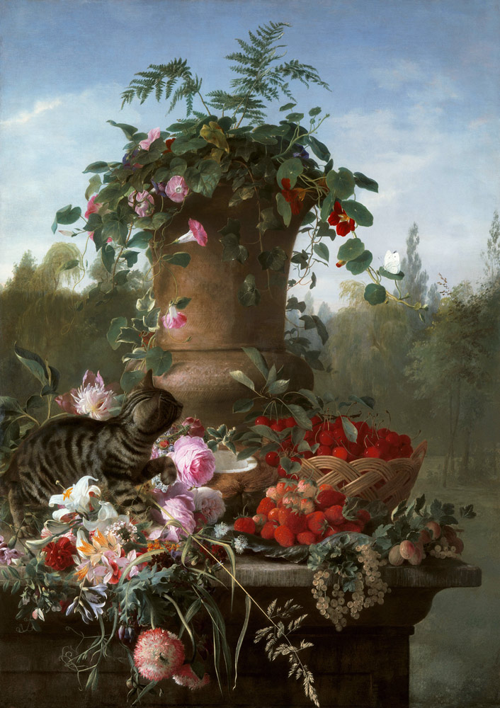 Still Life of Flowers and Fruit on a Stone Ledge from Francois Antoine de Bruycker